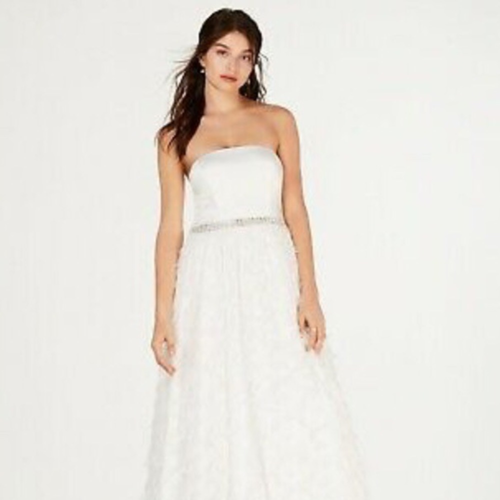 - White Satin strapless size 13 raw edged bottom